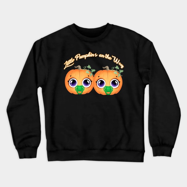 Little Pumpkins on the Way- Twins Pregnancy Crewneck Sweatshirt by WalkingMombieDesign